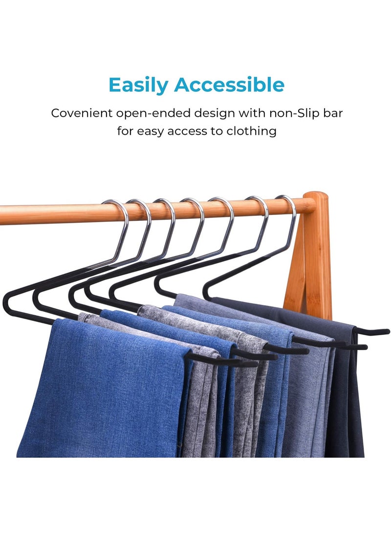 10 PCS Non Slip Pants Hangers  Open Ended Easy Slid Slacks Hangers, Durable Anti-Rust Space Saving Metal Jeans Hangers, Chrome and Black Friction - Image 5